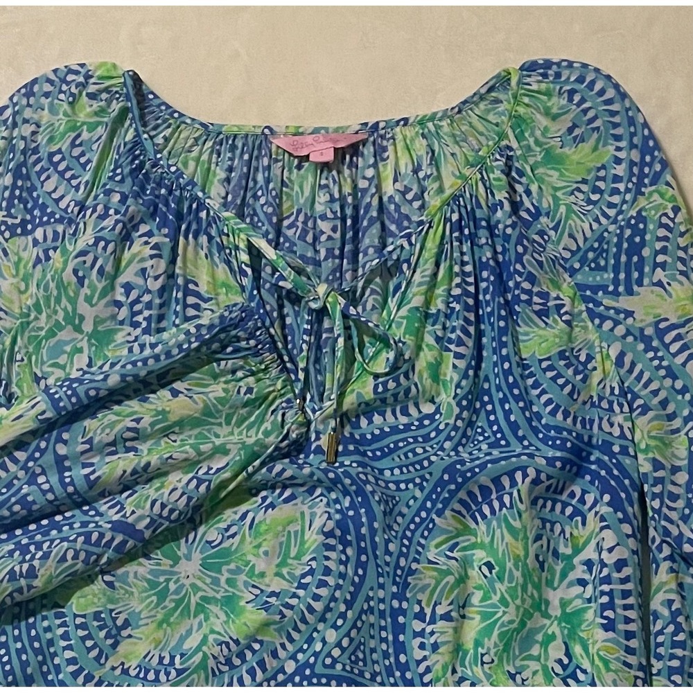 Lilly Pulitzer Blue & Green Printed Peasant Blouse